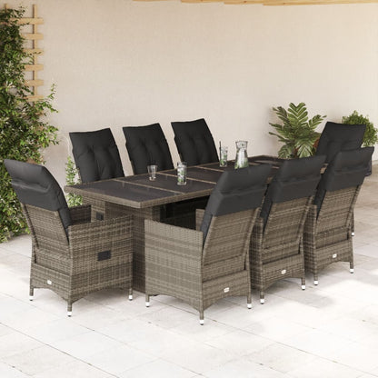 Set BistrÃƒÂ² da Giardino 9 pz con Cuscini in Polyrattan Grigio