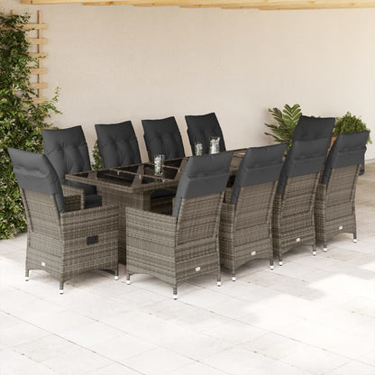 Set BistrÃƒÂ² da Giardino 11 pz con Cuscini in Polyrattan Grigio