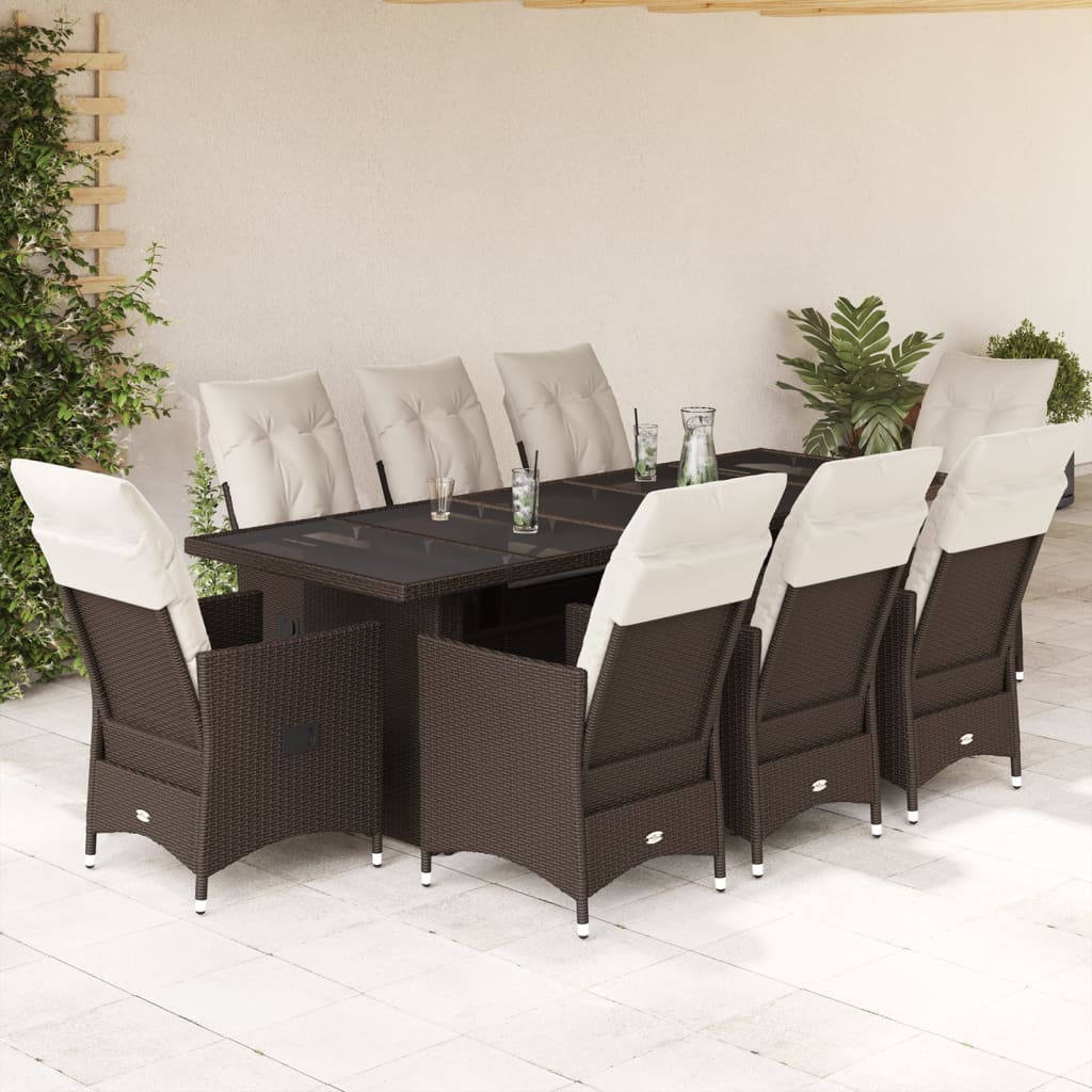 Set BistrÃƒÂ² da Giardino 9 pz con Cuscini in Polyrattan Marrone