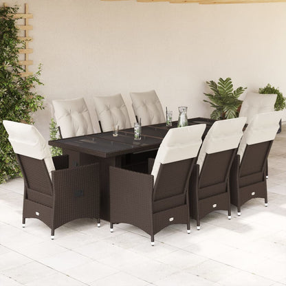 Set BistrÃƒÂ² da Giardino 9 pz con Cuscini in Polyrattan Marrone