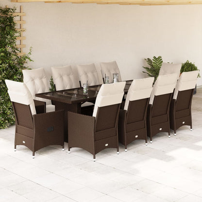 Set BistrÃƒÂ² da Giardino 11 pz con Cuscini in Polyrattan Marrone