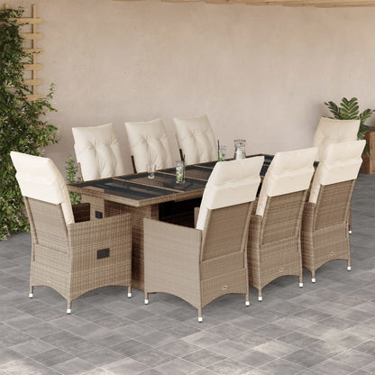 Set da BistrÃƒÂ² da Giardino 9 pz con Cuscini Beige in Polyrattan