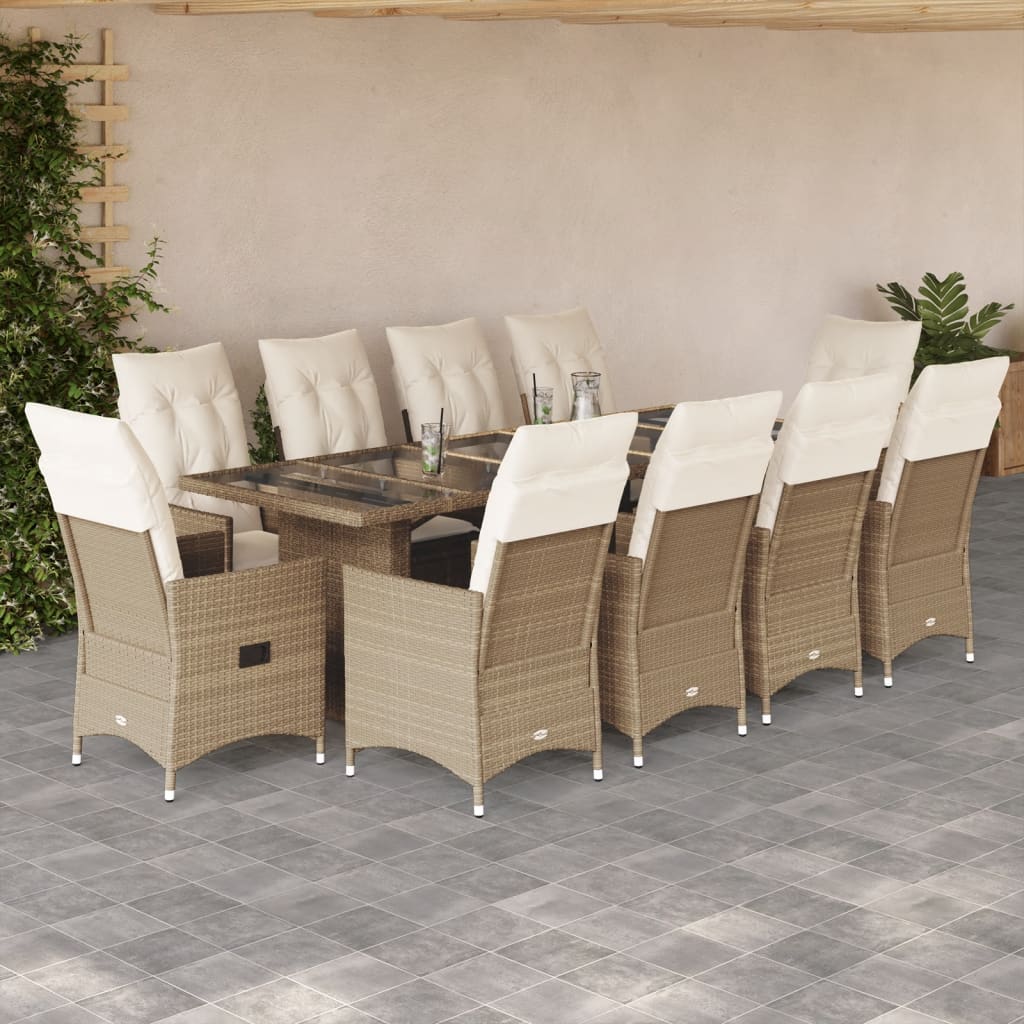Set BistrÃƒÂ² da Giardino 11 pz con Cuscini in Polyrattan Beige