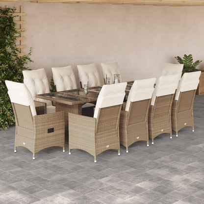 Set BistrÃƒÂ² da Giardino 11 pz con Cuscini in Polyrattan Beige