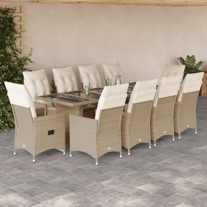 Set BistrÃƒÂ² da Giardino 11 pz con Cuscini in Polyrattan Beige
