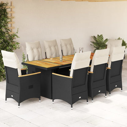 Set BistrÃƒÂ² da Giardino 9 pz con Cuscini in Polyrattan Nero