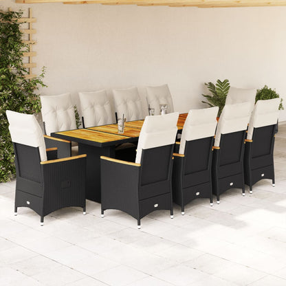 Set da BistrÃƒÂ² da Giardino 11 pz con Cuscini Nero in Polyrattan