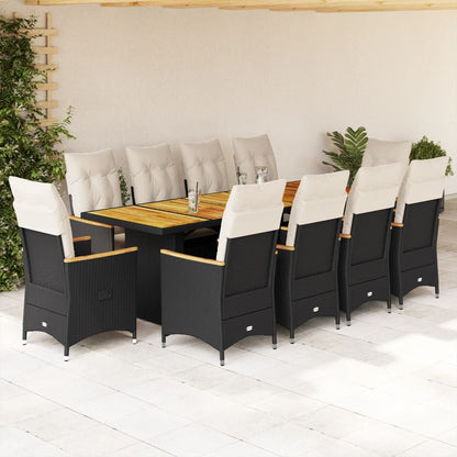 Set da BistrÃƒÂ² da Giardino 11 pz con Cuscini Nero in Polyrattan