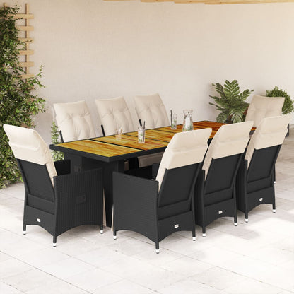 Set BistrÃƒÂ² da Giardino 9 pz con Cuscini in Polyrattan Nero