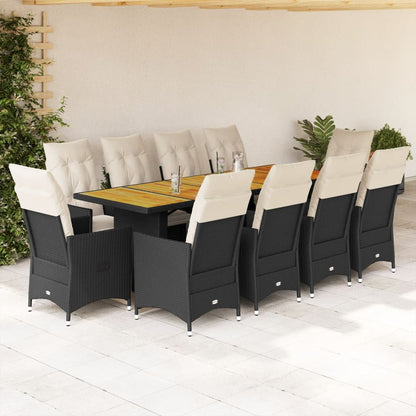 Set da BistrÃƒÂ² da Giardino 11 pz con Cuscini Nero in Polyrattan