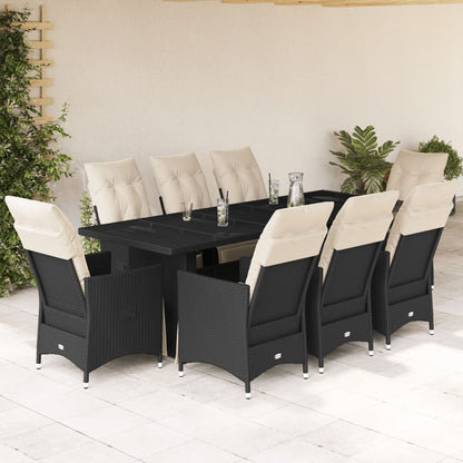 Set BistrÃƒÂ² da Giardino 9 pz con Cuscini in Polyrattan Nero