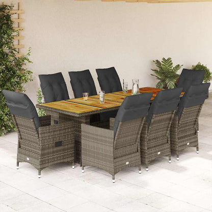 Set BistrÃƒÂ² da Giardino 9 pz con Cuscini in Polyrattan Grigio