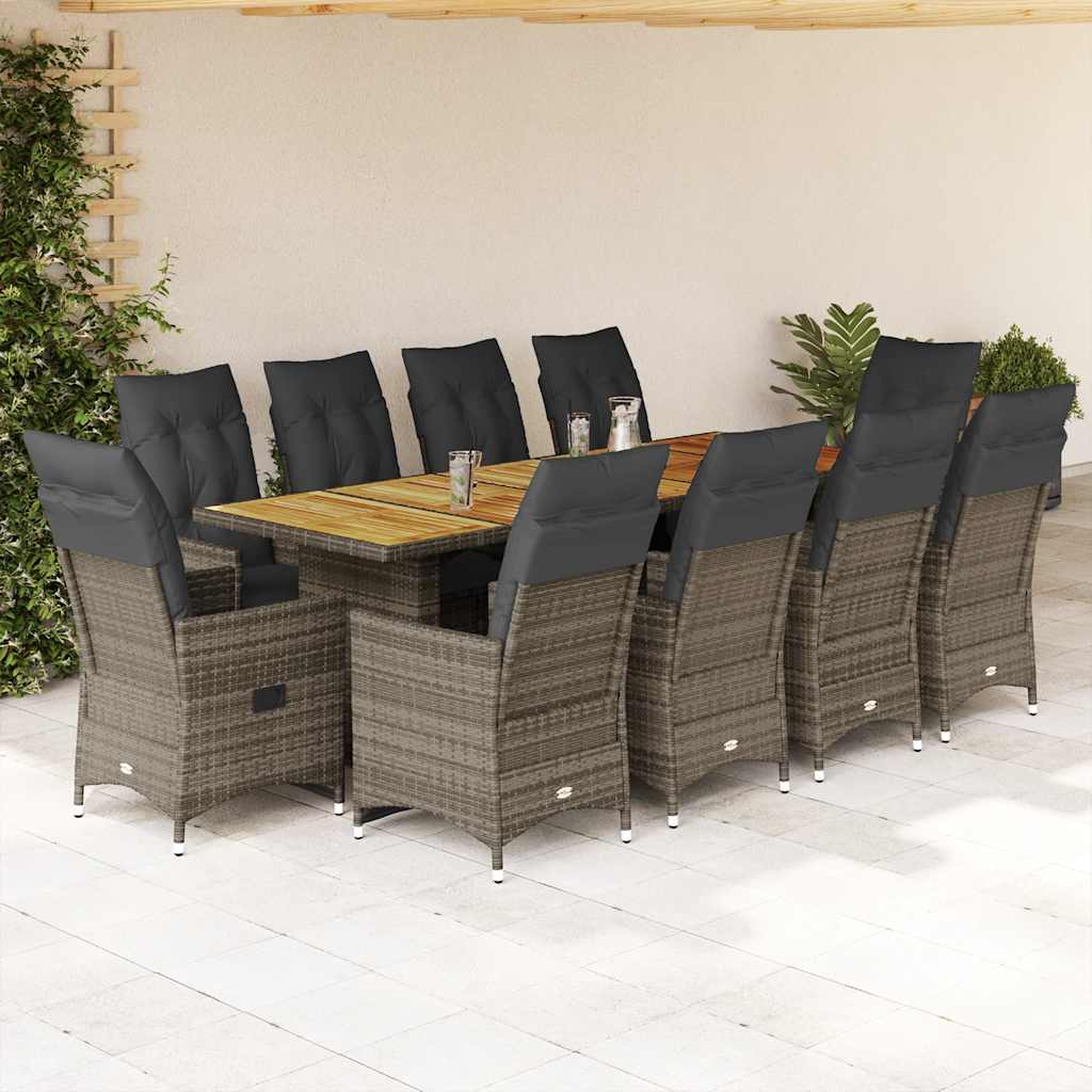 Set BistrÃƒÂ² da Giardino 11 pz con Cuscini in Polyrattan Grigio