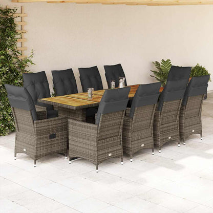 Set BistrÃƒÂ² da Giardino 11 pz con Cuscini in Polyrattan Grigio