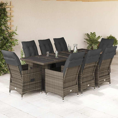 Set BistrÃƒÂ² da Giardino 9 pz con Cuscini in Polyrattan Grigio