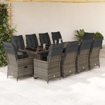 Set BistrÃƒÂ² da Giardino 11 pz con Cuscini in Polyrattan Grigio