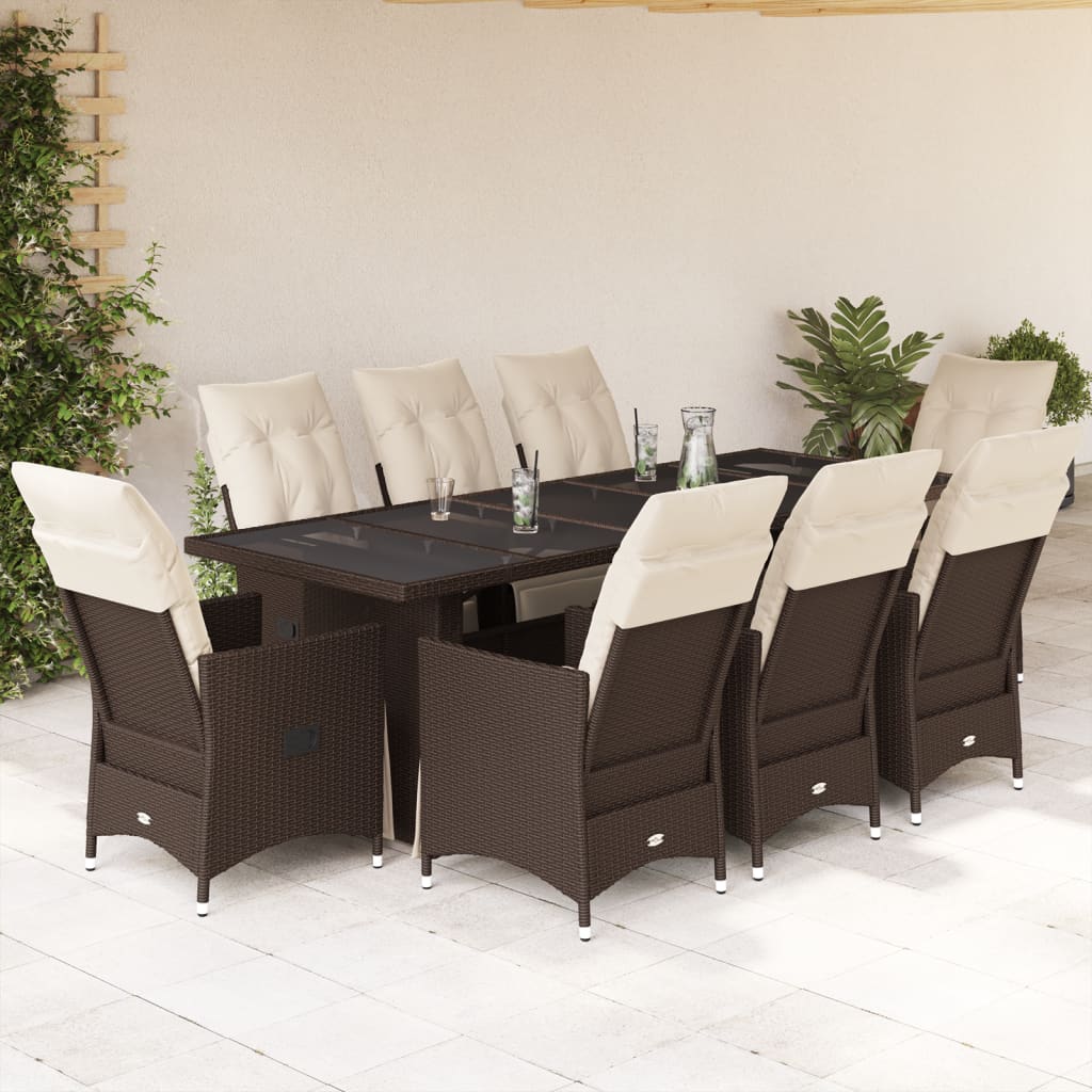 Set BistrÃƒÂ² da Giardino 9 pz con Cuscini in Polyrattan Marrone