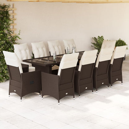 Set BistrÃƒÂ² da Giardino 11 pz con Cuscini in Polyrattan Marrone