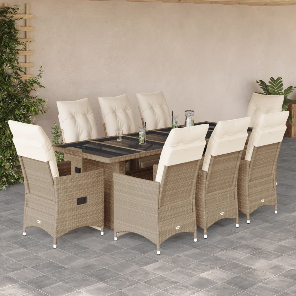 Set da BistrÃƒÂ² da Giardino 9 pz con Cuscini Beige in Polyrattan