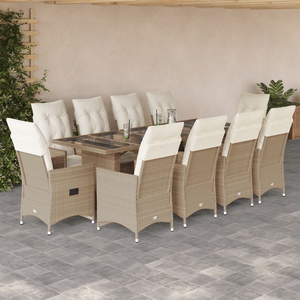 Set BistrÃƒÂ² da Giardino 11 pz con Cuscini in Polyrattan Beige