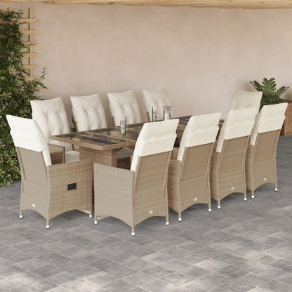 Set BistrÃƒÂ² da Giardino 11 pz con Cuscini in Polyrattan Beige