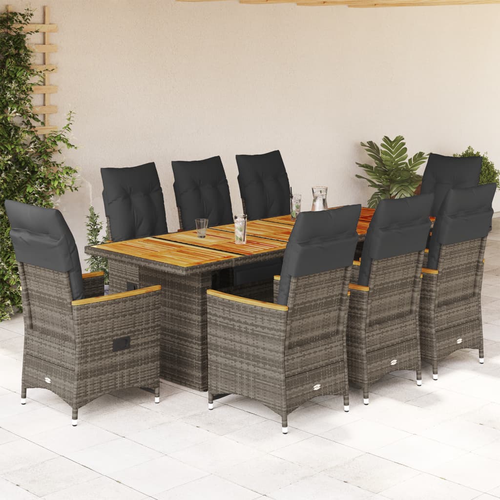 Set BistrÃƒÂ² da Giardino 9 pz con Cuscini in Polyrattan Grigio