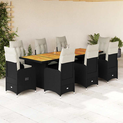 Set BistrÃƒÂ² da Giardino 9 pz con Cuscini in Polyrattan Nero