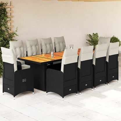 Set da BistrÃƒÂ² da Giardino 11 pz con Cuscini Nero in Polyrattan