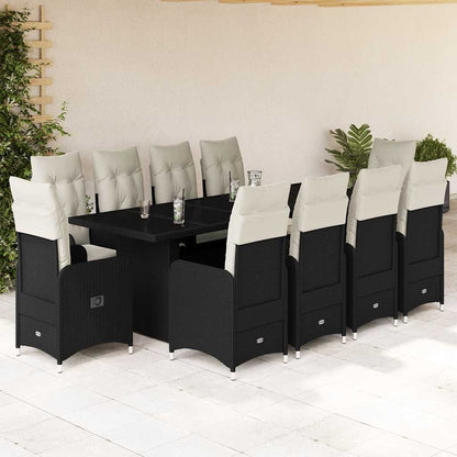 Set da BistrÃƒÂ² da Giardino 11 pz con Cuscini Nero in Polyrattan