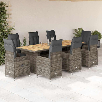 Set BistrÃƒÂ² da Giardino 9 pz con Cuscini in Polyrattan Grigio