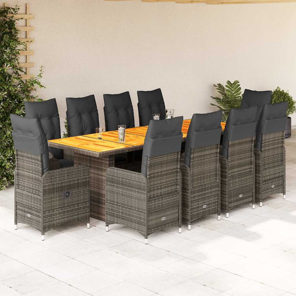 Set BistrÃƒÂ² da Giardino 11 pz con Cuscini in Polyrattan Grigio