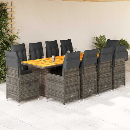 Set BistrÃƒÂ² da Giardino 11 pz con Cuscini in Polyrattan Grigio