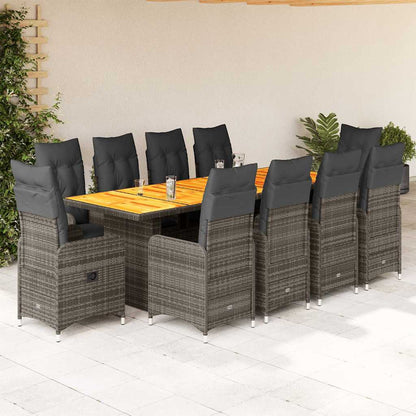 Set BistrÃƒÂ² da Giardino 11 pz con Cuscini in Polyrattan Grigio