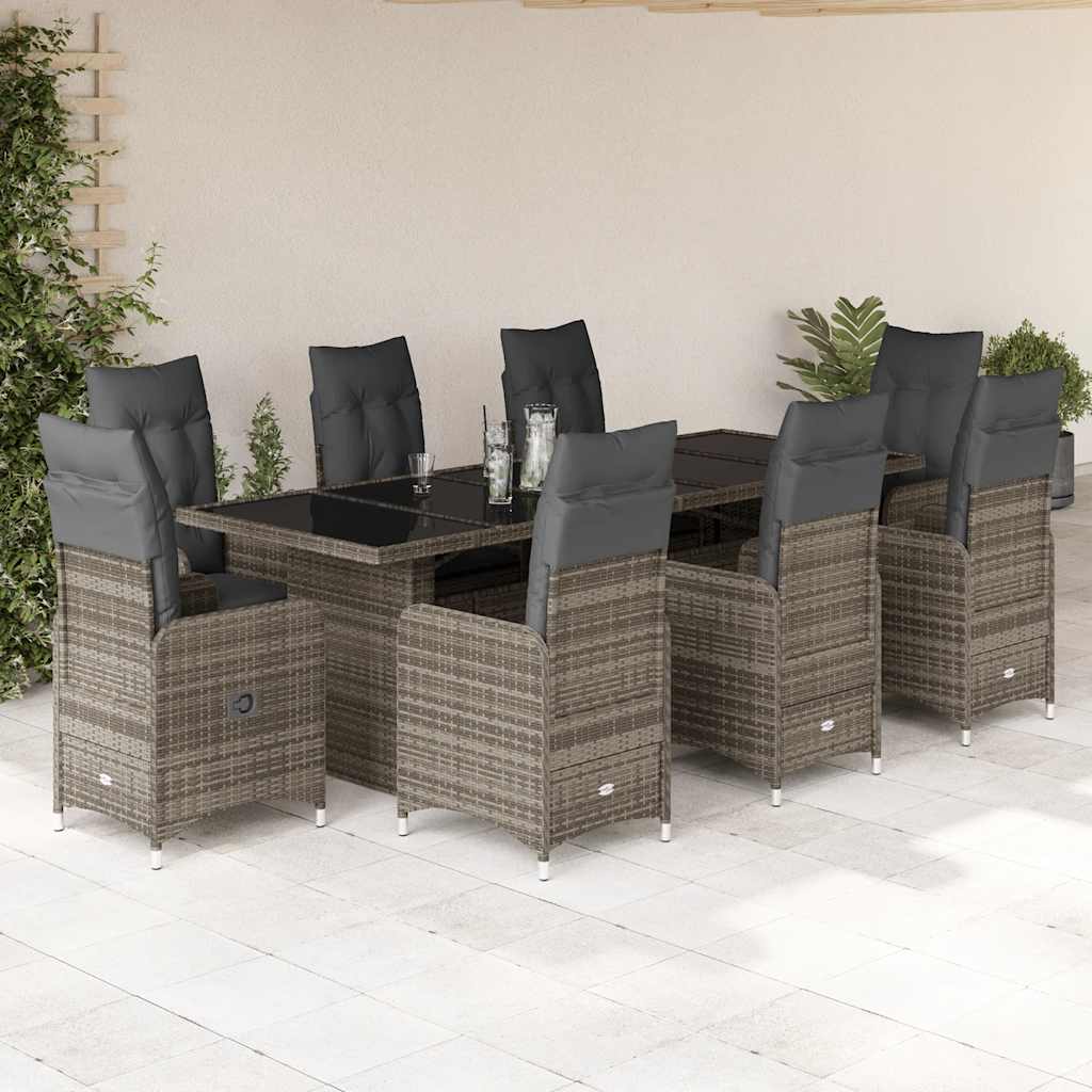 Set BistrÃƒÂ² da Giardino 9 pz con Cuscini in Polyrattan Grigio