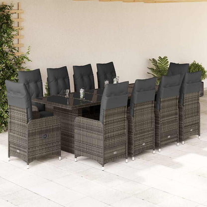 Set BistrÃƒÂ² da Giardino 11 pz con Cuscini in Polyrattan Grigio