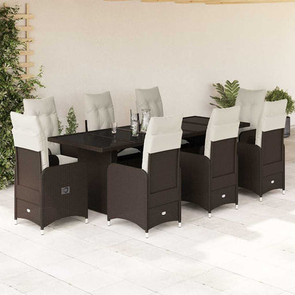 Set BistrÃƒÂ² da Giardino 9 pz con Cuscini in Polyrattan Marrone