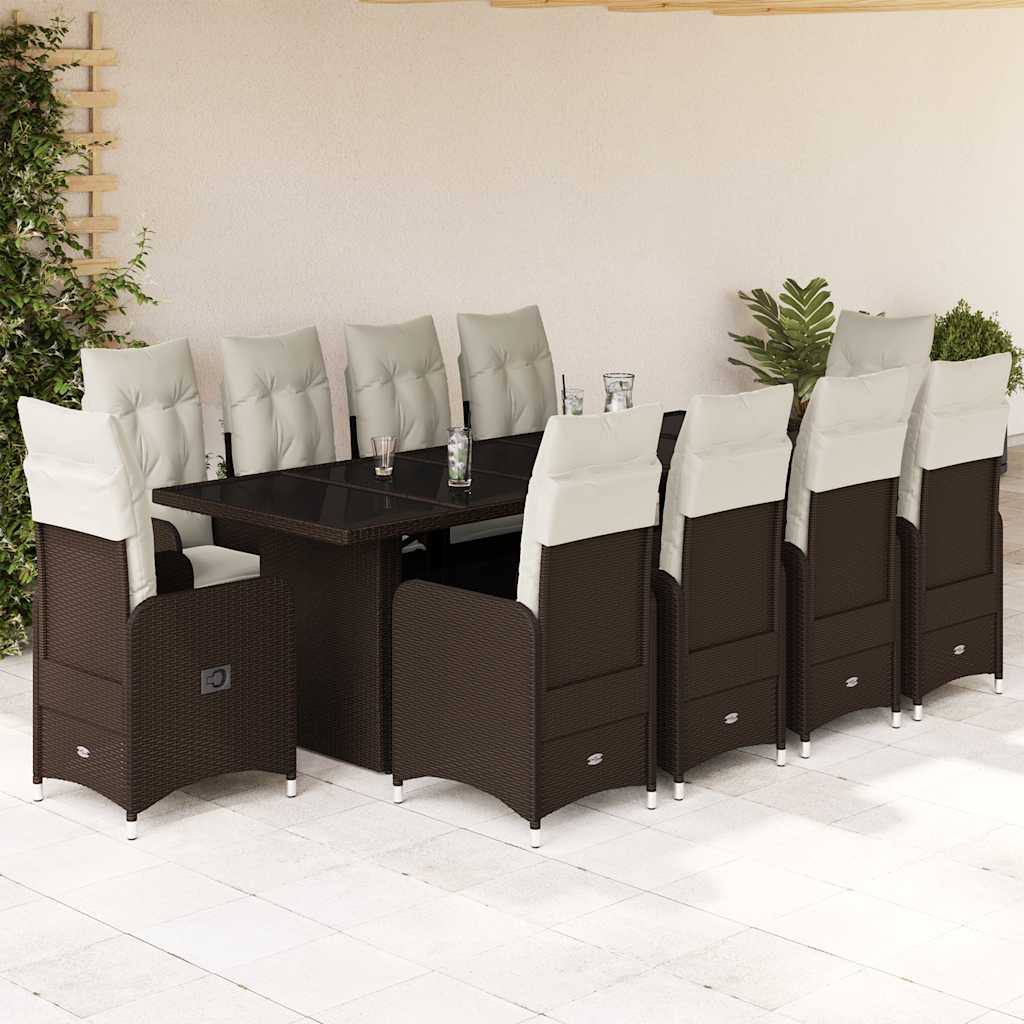 Set BistrÃƒÂ² da Giardino 11 pz con Cuscini in Polyrattan Marrone