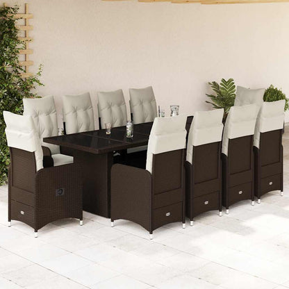 Set BistrÃƒÂ² da Giardino 11 pz con Cuscini in Polyrattan Marrone