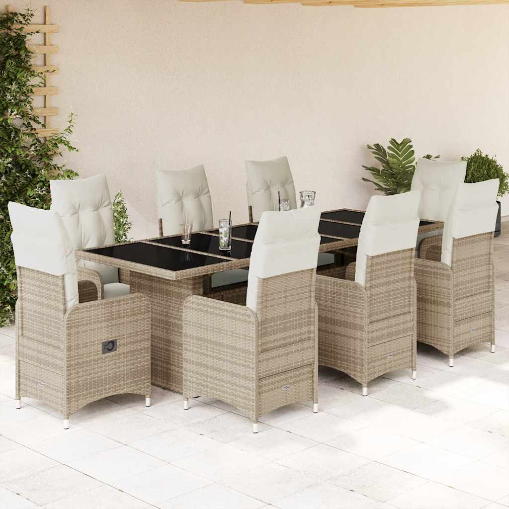 Set da BistrÃƒÂ² da Giardino 9 pz con Cuscini Beige in Polyrattan