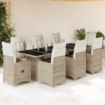 Set da BistrÃƒÂ² da Giardino 9 pz con Cuscini Beige in Polyrattan