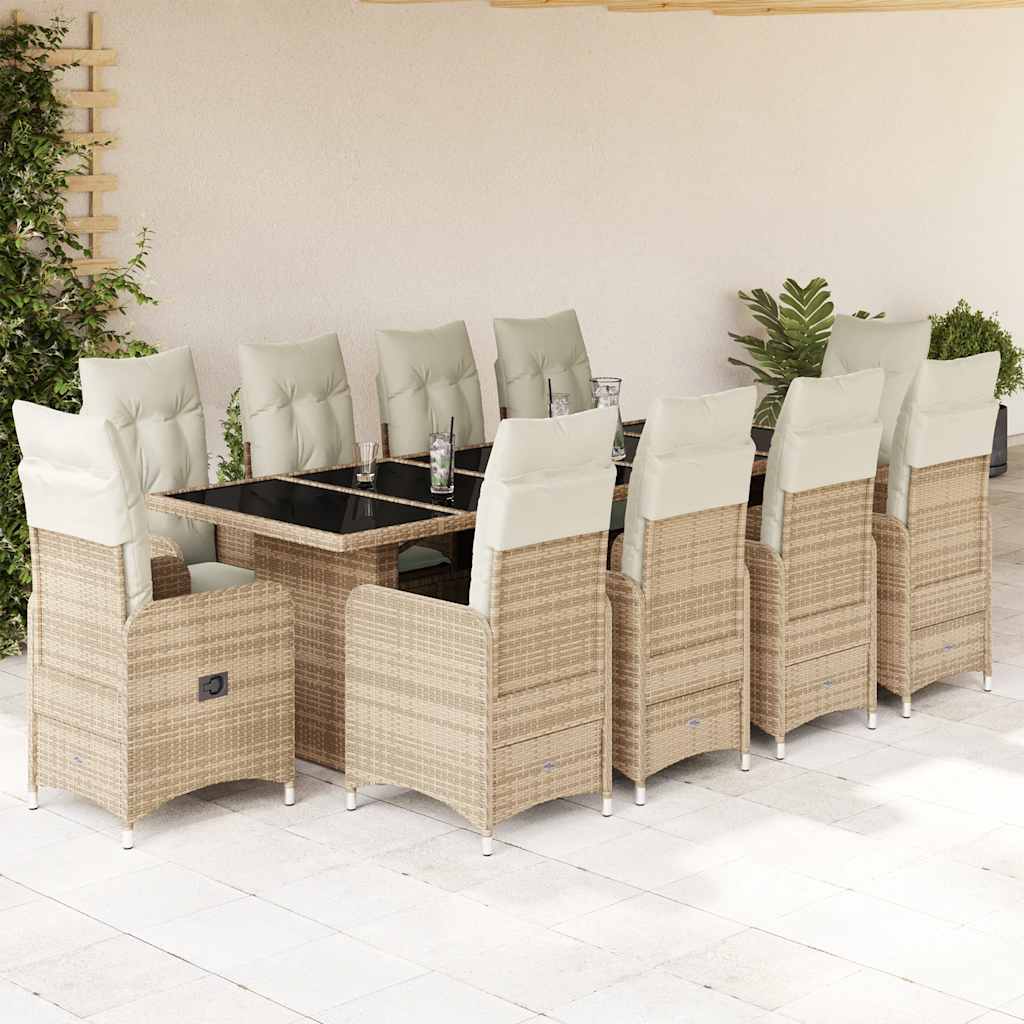 Set BistrÃƒÂ² da Giardino 11 pz con Cuscini in Polyrattan Beige