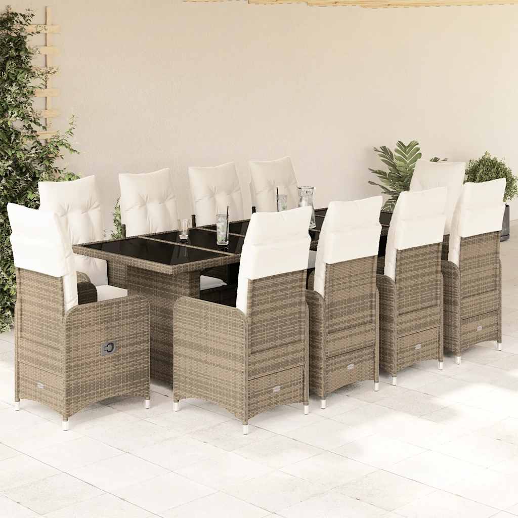 Set BistrÃƒÂ² da Giardino 11 pz con Cuscini in Polyrattan Beige