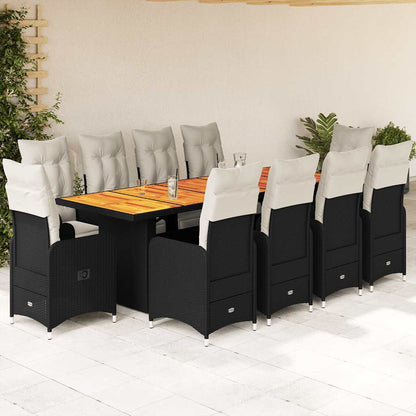 Set da BistrÃƒÂ² da Giardino 11 pz con Cuscini Nero in Polyrattan