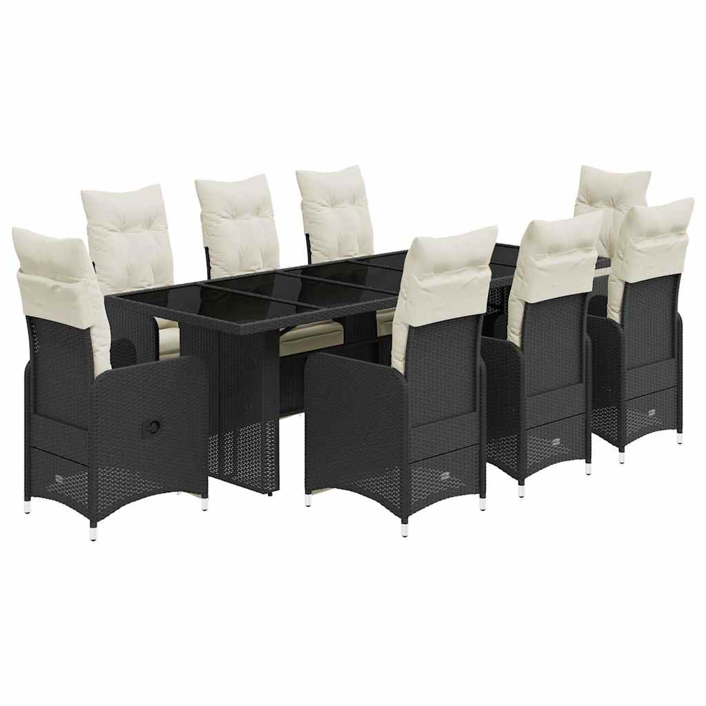 Set BistrÃƒÂ² da Giardino 9 pz con Cuscini in Polyrattan Nero
