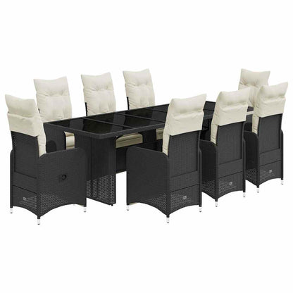 Set BistrÃƒÂ² da Giardino 9 pz con Cuscini in Polyrattan Nero