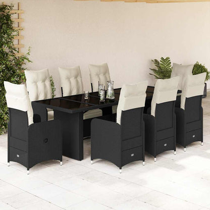 Set BistrÃƒÂ² da Giardino 9 pz con Cuscini in Polyrattan Nero