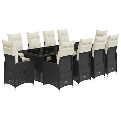 Set da BistrÃƒÂ² da Giardino 11 pz con Cuscini Nero in Polyrattan