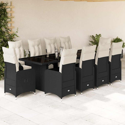 Set da BistrÃƒÂ² da Giardino 11 pz con Cuscini Nero in Polyrattan