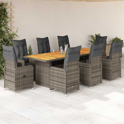 Set BistrÃƒÂ² da Giardino 9 pz con Cuscini in Polyrattan Grigio