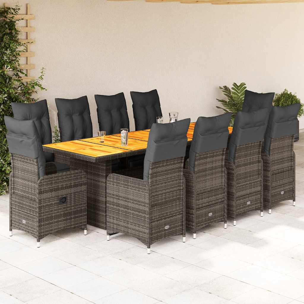 Set BistrÃƒÂ² da Giardino 11 pz con Cuscini in Polyrattan Grigio